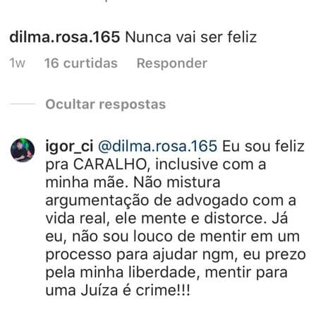 Comentário de Igor no Instagram (Foto: Reprodução) Comentário de Igor no Instagram (Foto: Reprodução)