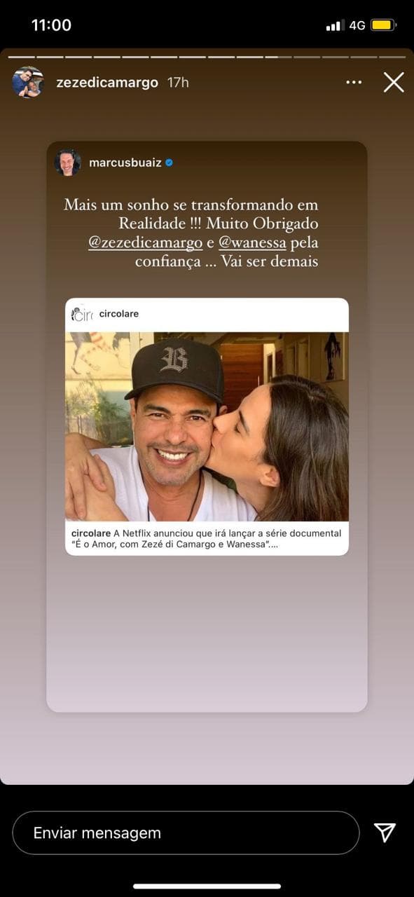 Marido de Wanessa agradece carinho de cantor (Reprodução) Marido de Wanessa agradece carinho de cantor (Reprodução)