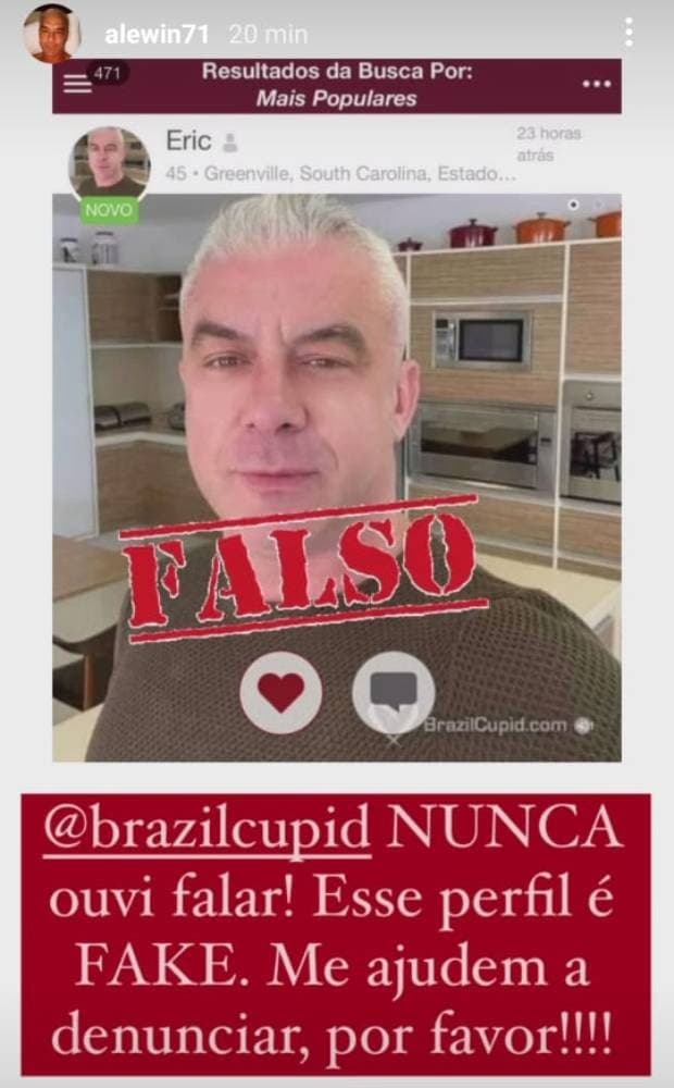 Marido de Ana Hickamann expõe perfil falso em sua conta oficial do Instagram (Reprodução) Marido de Ana Hickamann expõe perfil falso em sua conta oficial do Instagram (Reprodução)