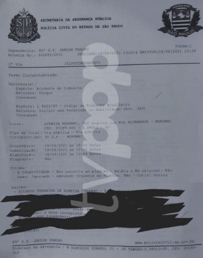 Documento sobre Dudu Camargo (Reprodução) Documento sobre Dudu Camargo (Reprodução)