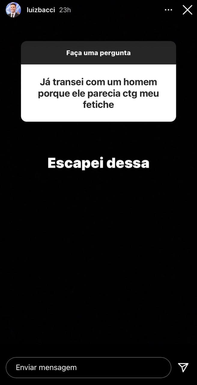 "Meu fetiche", Luiz Bacci escandaliza ao expor sobre sexo com homem e assumir abstinência de relação "Meu fetiche", Luiz Bacci escandaliza ao expor sobre sexo com homem e assumir abstinência de relação