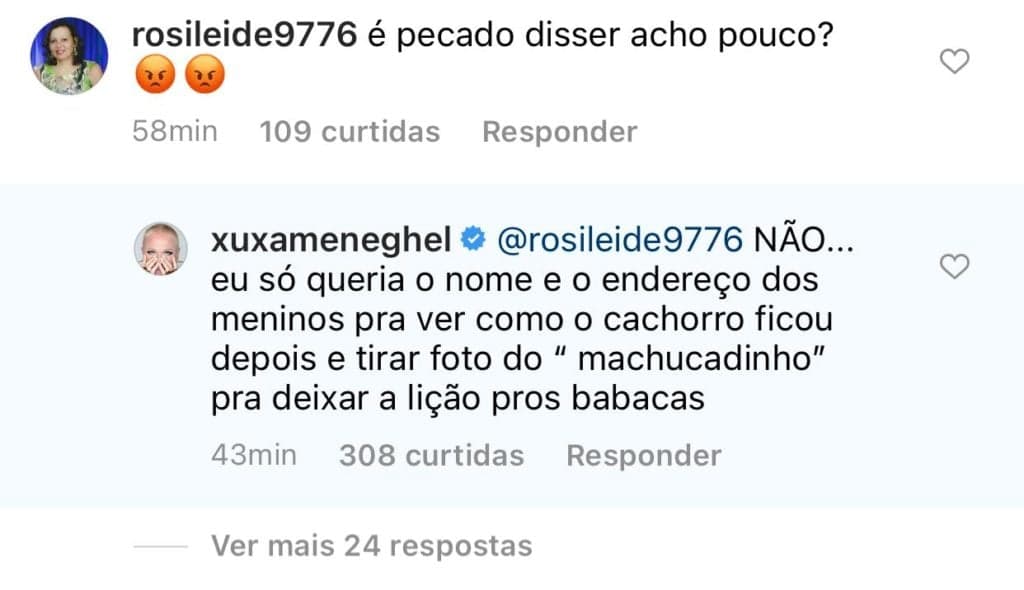 Xuxa responde comentário de seguidora em seu vídeo (Foto: Reprodução/Instagram) Xuxa responde comentário de seguidora em seu vídeo (Foto: Reprodução/Instagram)