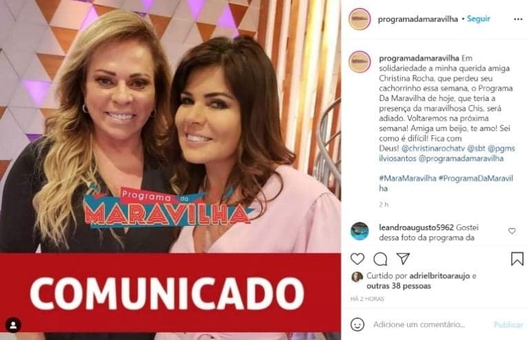 ASASAS Mara Maravilha resolveu usar sua conta no Instagram para desabafar na última segunda-feira (27). A apresentadora, que tem 53 anos, é constantemente criticada por ser casada com Gabriel Torres, de 32 anos. Por conta do pensamento preconceituoso e das críticas que sempre recebe, Mara Maravilha resolveu rebater alguns haters nas redes sociais com um textão de cair o queixo. “Nós verdadeiras mulheres somos flores com pétalas de sororidade”, iniciou ela. “As máscaras tem que cair para a alma evoluir… Tanta gente me fala ‘mas, Mara, ele é tão mais novo’ ou então perguntam nos comentários das minhas postagens ‘ele é seu filho?’. Por que de tudo isso? Será que a diferença de idade realmente é o que importa?”, questionou a apresentadora do SBT. “Por que não me perguntam se estou feliz? Se sou amada, respeitada… Porque para mim o que importa é isso, o amor que recebo, o respeito com que sou tratada… E sim, sou amada, respeitada e muito feliz! Para manter um relacionamento hoje em dia, além do amor é preciso muita vontade de fazer dar certo”, completou Mara Maravilha. “Terminar é fácil, começar é mais fácil ainda. Agora fazer durar, enfrentar brigas, opiniões diferentes, só com muita vontade de fazer dar certo. O fácil nunca me atraiu… E não existe fórmula mágica, o que existe é amor, força de vontade e dedicação para que dê certo. Assim vamos construindo a nossa história e a nossa família… Com muita vontade, com muito amor e acima de tudo, com muito respeito”, finalizou Mara Maravilha, em suma. PERDA DE CHRISTINA ROCHA Mara Maravilha também usou seu perfil no Instagram para fazer uma revelação ao público. Atualmente, comandando o Programa da Maravilha, atração que vai ao ar através das plataformas digitais do SBT, a apresentador anunciou que iria receber Christina Rocha. No entanto, uma terrível perda da titular do Casos de Família fez com que a também cantora adiasse a atração. Acontece que Christina acabou perdendo o seu cachorrinho. Para quem não sabe, a famosa era bastante apegada ao animal. ASASAS Mara Maravilha resolveu usar sua conta no Instagram para desabafar na última segunda-feira (27). A apresentadora, que tem 53 anos, é constantemente criticada por ser casada com Gabriel Torres, de 32 anos. Por conta do pensamento preconceituoso e das críticas que sempre recebe, Mara Maravilha resolveu rebater alguns haters nas redes sociais com um textão de cair o queixo. “Nós verdadeiras mulheres somos flores com pétalas de sororidade”, iniciou ela. “As máscaras tem que cair para a alma evoluir… Tanta gente me fala ‘mas, Mara, ele é tão mais novo’ ou então perguntam nos comentários das minhas postagens ‘ele é seu filho?’. Por que de tudo isso? Será que a diferença de idade realmente é o que importa?”, questionou a apresentadora do SBT. “Por que não me perguntam se estou feliz? Se sou amada, respeitada… Porque para mim o que importa é isso, o amor que recebo, o respeito com que sou tratada… E sim, sou amada, respeitada e muito feliz! Para manter um relacionamento hoje em dia, além do amor é preciso muita vontade de fazer dar certo”, completou Mara Maravilha. “Terminar é fácil, começar é mais fácil ainda. Agora fazer durar, enfrentar brigas, opiniões diferentes, só com muita vontade de fazer dar certo. O fácil nunca me atraiu… E não existe fórmula mágica, o que existe é amor, força de vontade e dedicação para que dê certo. Assim vamos construindo a nossa história e a nossa família… Com muita vontade, com muito amor e acima de tudo, com muito respeito”, finalizou Mara Maravilha, em suma. PERDA DE CHRISTINA ROCHA Mara Maravilha também usou seu perfil no Instagram para fazer uma revelação ao público. Atualmente, comandando o Programa da Maravilha, atração que vai ao ar através das plataformas digitais do SBT, a apresentador anunciou que iria receber Christina Rocha. No entanto, uma terrível perda da titular do Casos de Família fez com que a também cantora adiasse a atração. Acontece que Christina acabou perdendo o seu cachorrinho. Para quem não sabe, a famosa era bastante apegada ao animal.