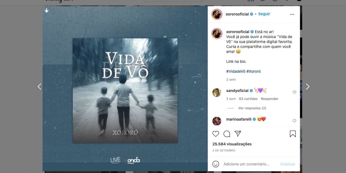 Xororó expõe clique com filho de Sandy e herdeiro de Junior (Reprodução) Xororó expõe clique com filho de Sandy e herdeiro de Junior (Reprodução)
