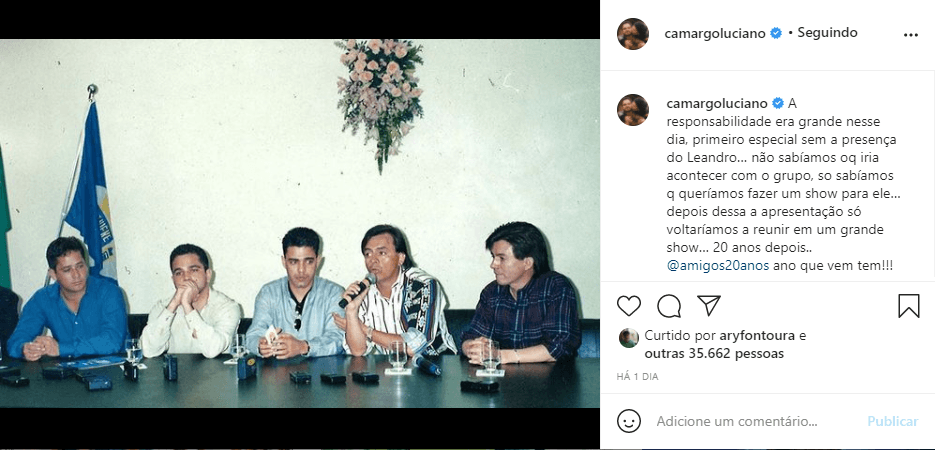 Luciano Camargo recordou perda de membro do grupo amigos (Foto: Reprodução) Luciano Camargo recordou perda de membro do grupo amigos (Foto: Reprodução)