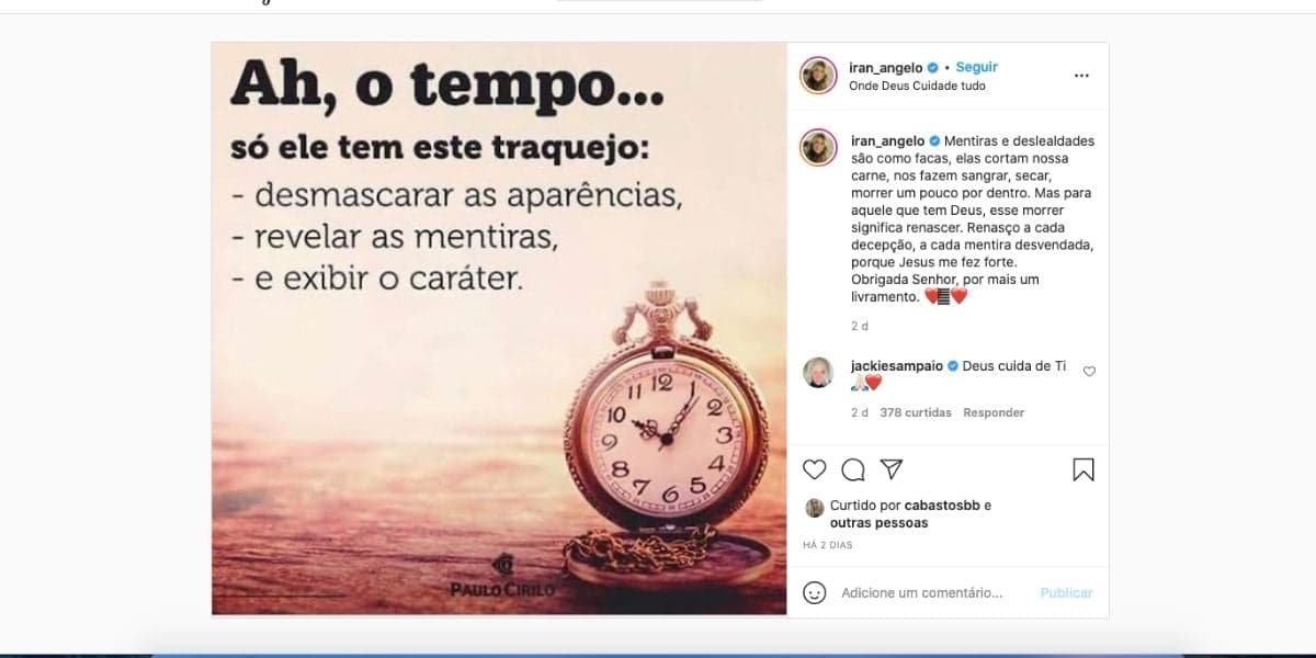 Iran Ângelo manda indireta para Huck e sobrinha (Reprodução) Iran Ângelo manda indireta para Huck e sobrinha (Reprodução)