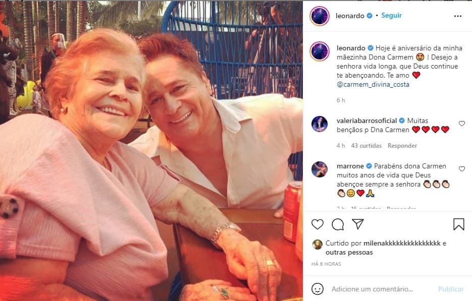 Leonardo e a mãe, Dona Carmem - Foto: Reprodução Leonardo e a mãe, Dona Carmem - Foto: Reprodução