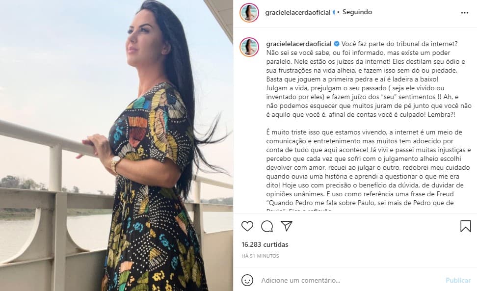 Graciele Lacerda mandou recado em textão (Foto: Reprodução) Graciele Lacerda mandou recado em textão (Foto: Reprodução)