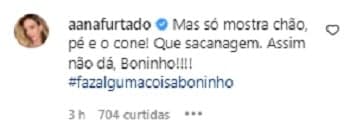 Comentário de Ana Furtado na publicação de Boninho (Foto: Reprodução) Comentário de Ana Furtado na publicação de Boninho (Foto: Reprodução)