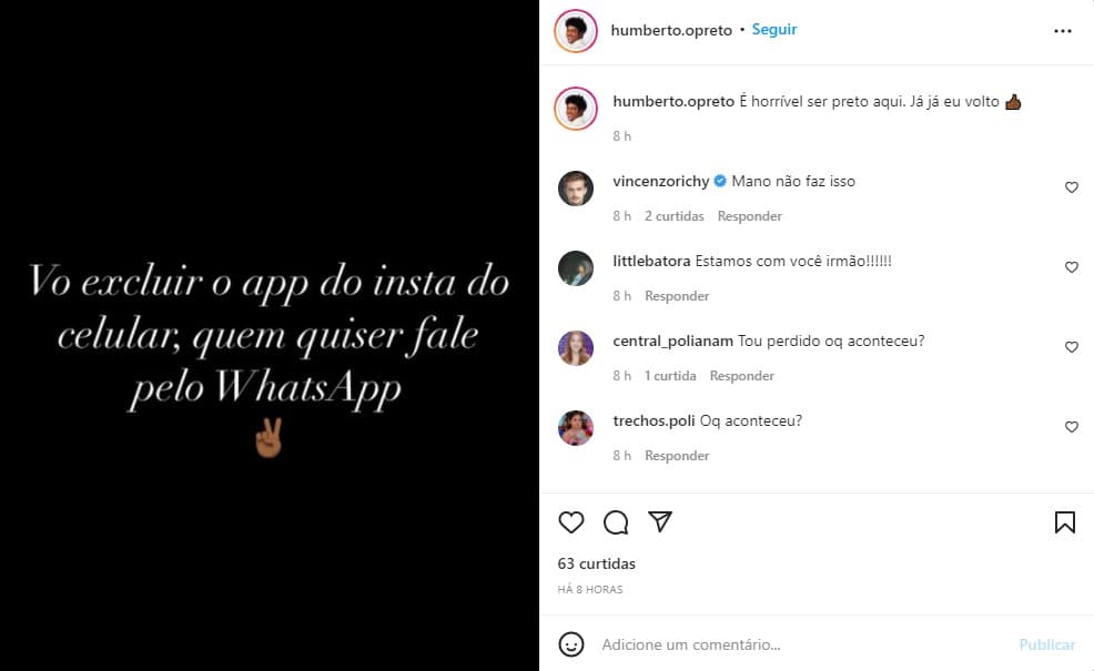 Publicação do ator do SBT no Instagram - Foto: Reprodução Publicação do ator do SBT no Instagram - Foto: Reprodução