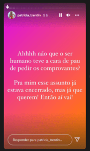 Story de Patricia Trentin sobre comprovantes de compras no cartão dela (Foto:Divulgação/Instagram) Story de Patricia Trentin sobre comprovantes de compras no cartão dela (Foto:Divulgação/Instagram)