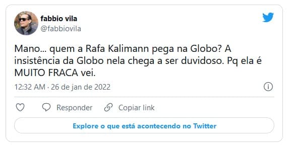Web reagiu a atuação de Rafa Kalliman negativamente (Foto: Reprodução / Twitter) Web reagiu a atuação de Rafa Kalliman negativamente (Foto: Reprodução / Twitter)