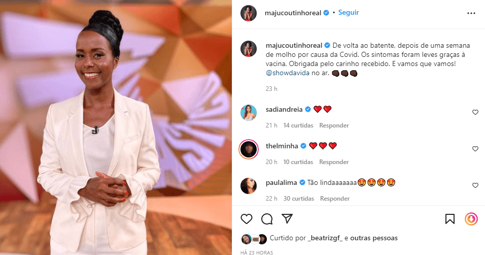 Maju Coutinho, tirada do Fantástico após descoberta da Globo, expõe real motivo de saída: "Difícil" Maju Coutinho, tirada do Fantástico após descoberta da Globo, expõe real motivo de saída: "Difícil"
