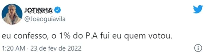 Jotinha faz deboche no microblog (Reprodução/ Twitter) Jotinha faz deboche no microblog (Reprodução/ Twitter)