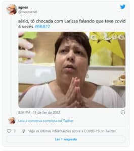 Web repercutiu fala de Larissa do BBB22 (Foto: Reprodução / Twitter) Web repercutiu fala de Larissa do BBB22 (Foto: Reprodução / Twitter)