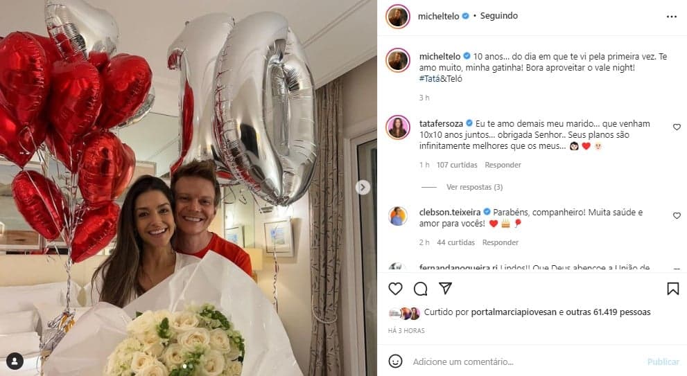Michel Teló e Thais Fersoza comemoram 10 anos juntos (Foto: Reprodução/ Instagram) Michel Teló e Thais Fersoza comemoram 10 anos juntos (Foto: Reprodução/ Instagram)