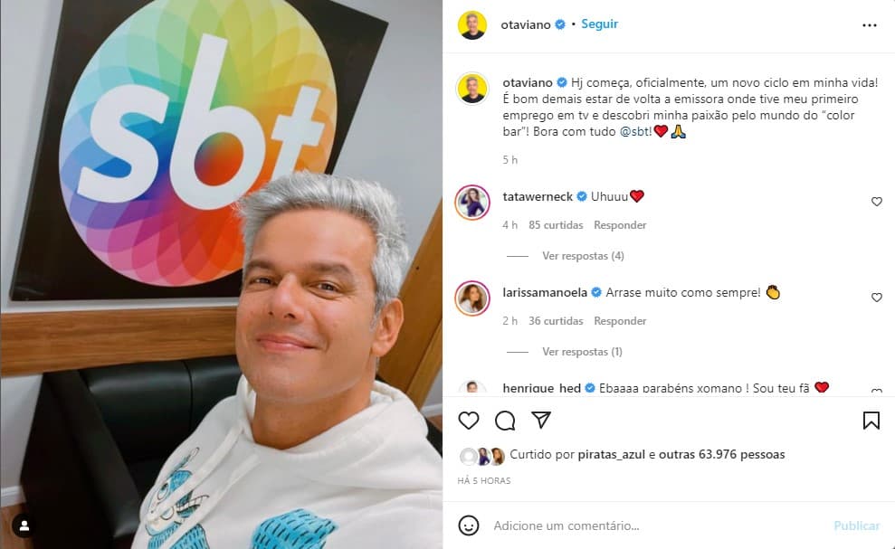 Compartilhamento de Otaviano Costa no Instagram - Foto: Reprodução Compartilhamento de Otaviano Costa no Instagram - Foto: Reprodução