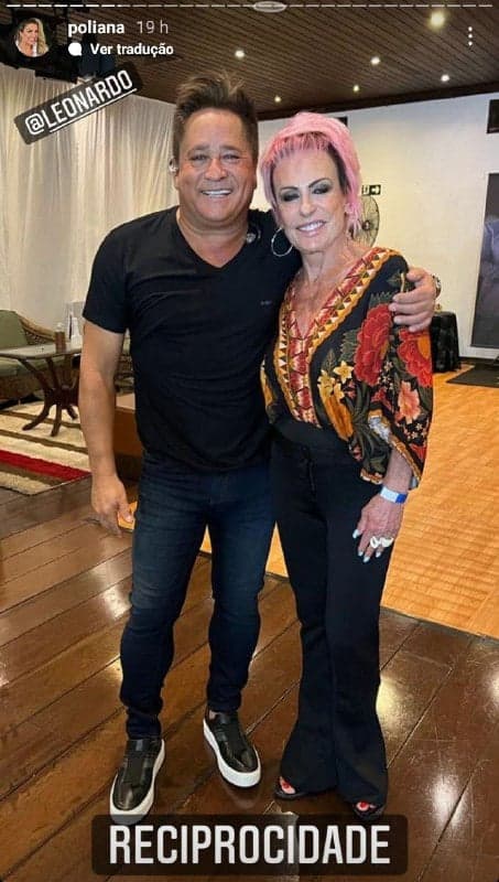 Leonardo e Ana Maria Braga nos bastidores de um show (Foto: Reprodução) Leonardo e Ana Maria Braga nos bastidores de um show (Foto: Reprodução)