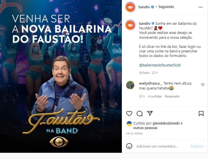 Faustão na Band está procurando novas bailarinas para a atração Faustão na Band está procurando novas bailarinas para a atração
