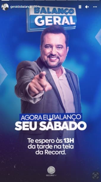 Geraldo Luís confirmou a mudança para os sábados através do stories Geraldo Luís confirmou a mudança para os sábados através do stories