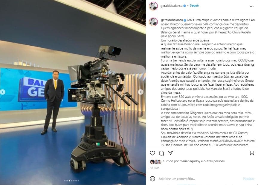 Geraldo Luís publicou texto de adeus no Balanço Geral Manhã Geraldo Luís publicou texto de adeus no Balanço Geral Manhã