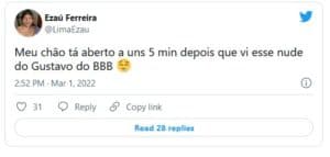 Web fica em polvorosa com nudes de Gustavo do BBB22 (Foto: Reprodução / Twitter) Web fica em polvorosa com nudes de Gustavo do BBB22 (Foto: Reprodução / Twitter)
