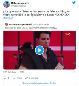 Web reage sobre possíveis alucinações de Lucas na Prova do Líder do BBB22 (Foto: Reprodução / Twitter) Web reage sobre possíveis alucinações de Lucas na Prova do Líder do BBB22 (Foto: Reprodução / Twitter)