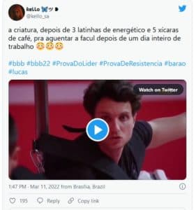 Web reage sobre possíveis alucinações de Lucas na Prova do Líder do BBB22 (Foto: Reprodução / Twitter) Web reage sobre possíveis alucinações de Lucas na Prova do Líder do BBB22 (Foto: Reprodução / Twitter)