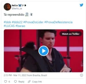 Web reage sobre possíveis alucinações de Lucas na Prova do Líder do BBB22 (Foto: Reprodução / Twitter) Web reage sobre possíveis alucinações de Lucas na Prova do Líder do BBB22 (Foto: Reprodução / Twitter)
