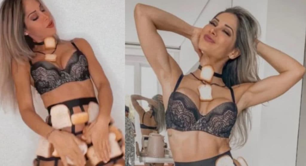 BBB22: Oi? Maíra Cardi pendura fatias de pão pelo corpo e dança em apoio a Arthur em vídeo absurdo