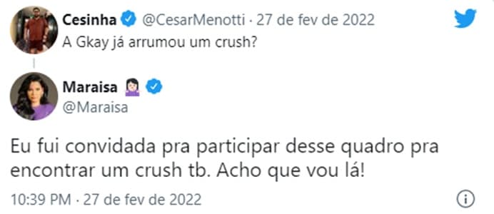 César Menotti e Maraisa interagem no microblog e confirmação surge (Reprodução/ Twitter) César Menotti e Maraisa interagem no microblog e confirmação surge (Reprodução/ Twitter)