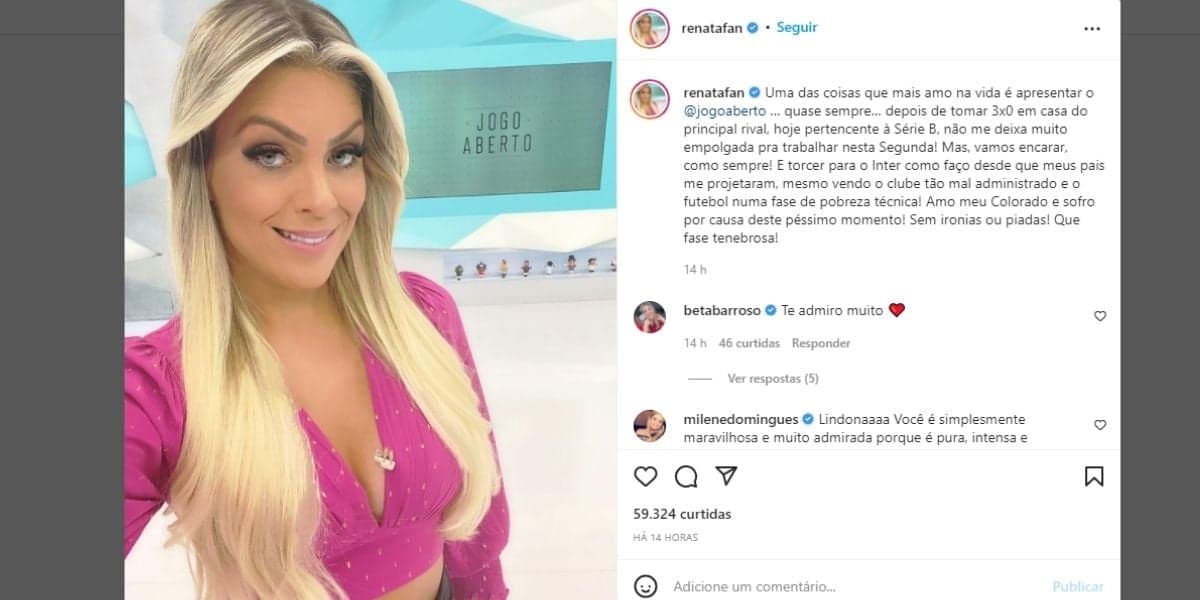 "Não me deixa empolgada para trabalhar", Renata Fan denuncia o que sofre no Jogo Aberto: "Péssimo momento" "Não me deixa empolgada para trabalhar", Renata Fan denuncia o que sofre no Jogo Aberto: "Péssimo momento"