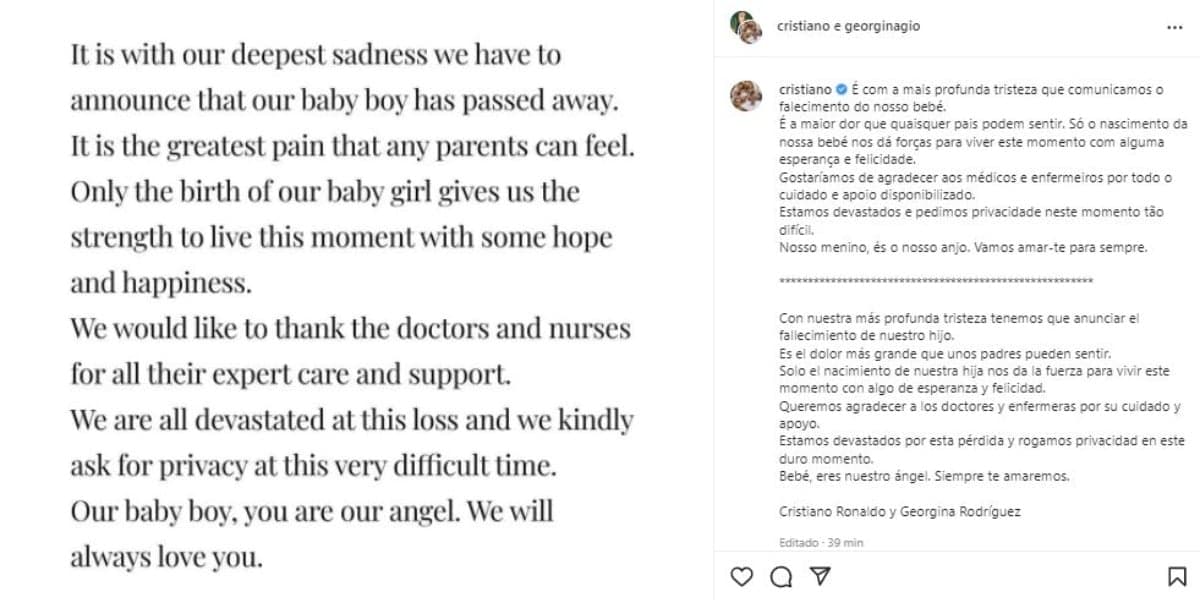 Texto publicado por Cristiano Ronaldo nas redes sociais (Foto: Reprodução/Instagram) Texto publicado por Cristiano Ronaldo nas redes sociais (Foto: Reprodução/Instagram)