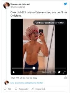 Luciano Estevan, primeiro eliminado do BBB22, criou um perfil no site adulto (Foto: Reprodução / Twitter) Luciano Estevan, primeiro eliminado do BBB22, criou um perfil no site adulto (Foto: Reprodução / Twitter)