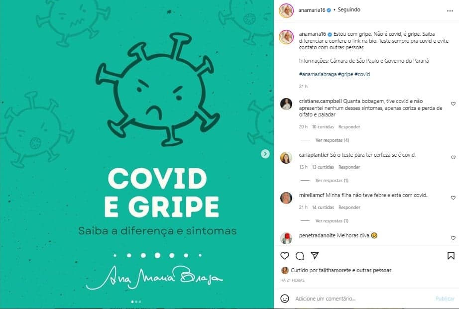 Ana Maria falou sobre o seu diagnóstico nas redes sociais Ana Maria falou sobre o seu diagnóstico nas redes sociais