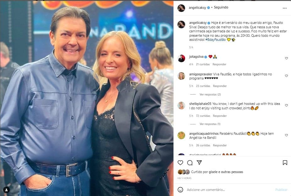 Angélica desejou feliz ániversário para Faustão e anunciou que estará no programa do apresentador nesta segunda feira Angélica desejou feliz ániversário para Faustão e anunciou que estará no programa do apresentador nesta segunda feira