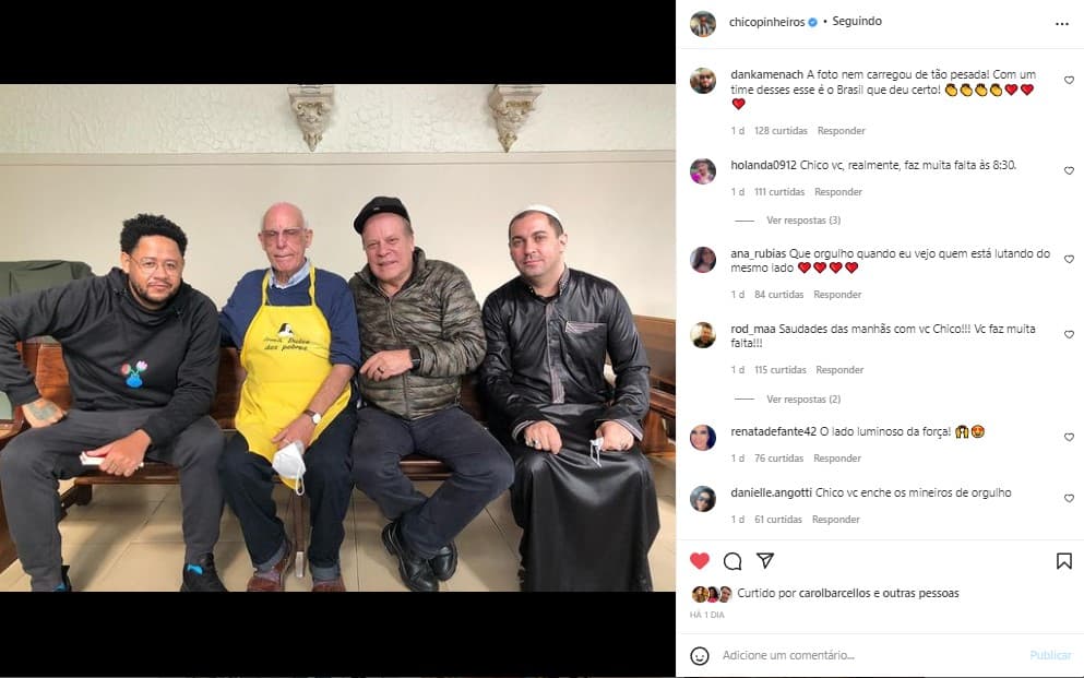 Chico Pinheiro posou com Emicida e o padre Júlio Lancellotti Chico Pinheiro posou com Emicida e o padre Júlio Lancellotti