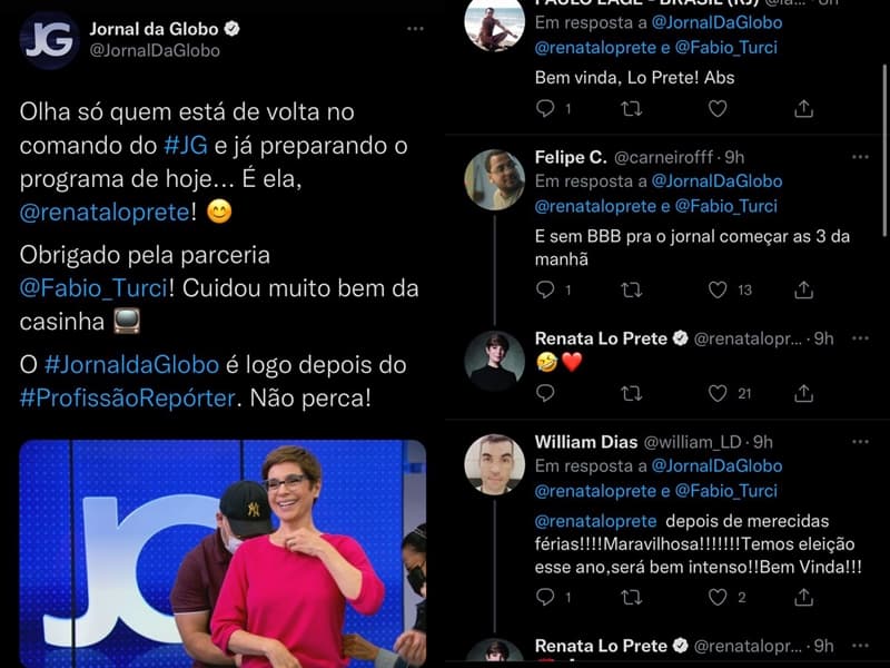Renata Lo Prete endossou um comentário que falava sobre os atrasos no JG Renata Lo Prete endossou um comentário que falava sobre os atrasos no JG