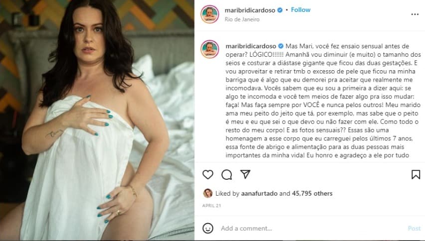 Mariana Bridi tira foto sensual antes de cirurgia (Foto: Reprodução/Instagram) Mariana Bridi tira foto sensual antes de cirurgia (Foto: Reprodução/Instagram)