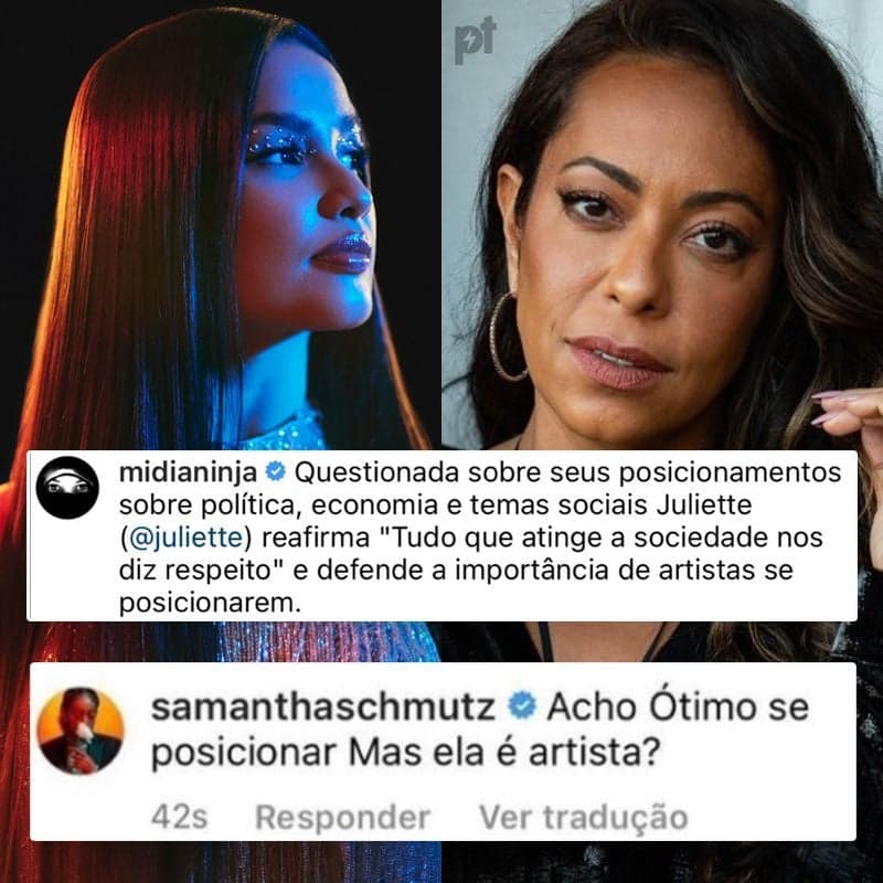 Samantha Schmutz ataca Juliette no Instagram (Foto: Reprodução) Samantha Schmutz ataca Juliette no Instagram (Foto: Reprodução)