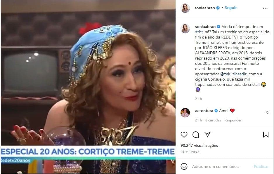 Sonia Abrão como Consuelo na sitcon Cortiço Treme-Treme - Foto: Reprodução Sonia Abrão como Consuelo na sitcon Cortiço Treme-Treme - Foto: Reprodução