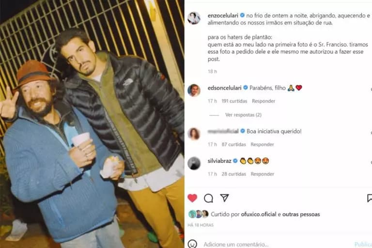 Enzo Celulari publicou fotos ao lado de moradores de rua (Foto: Instagram) Enzo Celulari publicou fotos ao lado de moradores de rua (Foto: Instagram)