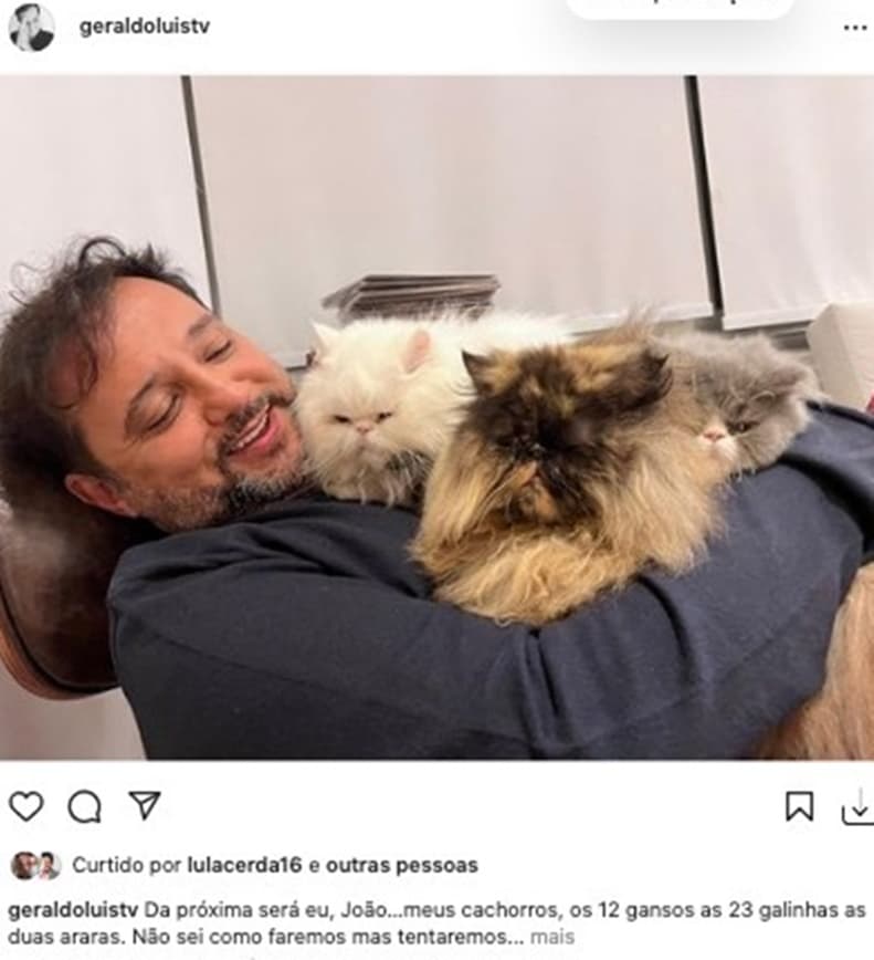 Geraldo Luís publica clique com seus gatos e afirma que a família é muito maior Geraldo Luís publica clique com seus gatos e afirma que a família é muito maior