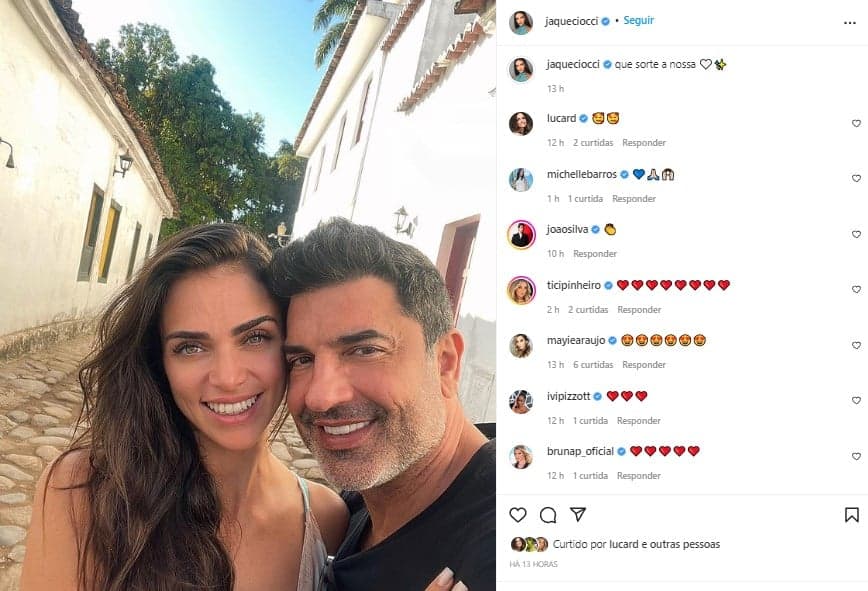 Jaqueline Ciocci posou com Edu Guedes em seu perfil oficial no Instagram Jaqueline Ciocci posou com Edu Guedes em seu perfil oficial no Instagram