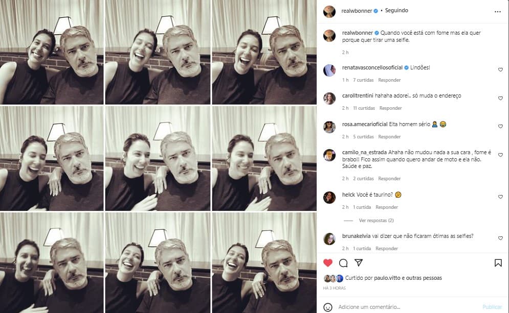 William Bonner posou com a cara fechada ao lado da esposa Natasha Dantas William Bonner posou com a cara fechada ao lado da esposa Natasha Dantas