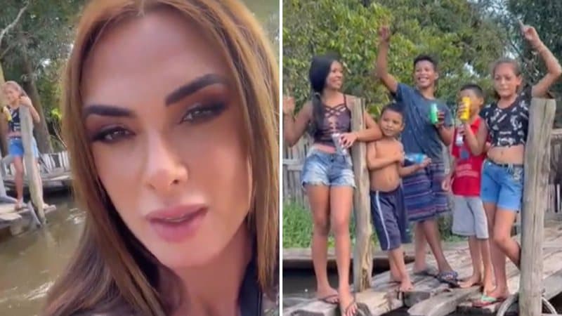 Nicole Bahls choca ao oferecer energético para crianças ribeirinhas: "Só tinha RedBull" Nicole Bahls choca ao oferecer energético para crianças ribeirinhas: "Só tinha RedBull"