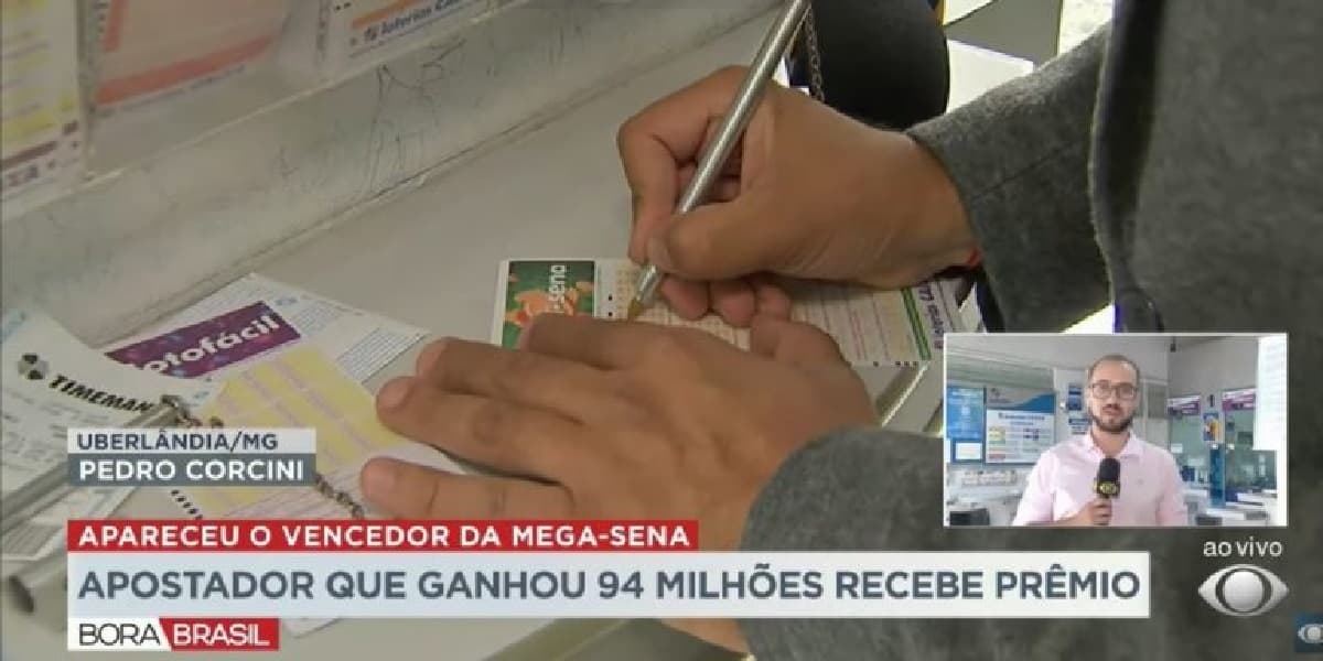 Repórter Pedro fala sobre o prêmio de 94 milhões de reais (Foto: Reprodução) Repórter Pedro fala sobre o prêmio de 94 milhões de reais (Foto: Reprodução)