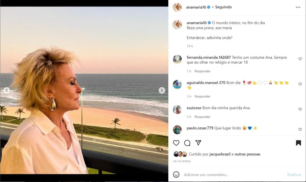 Nas redes sociais, Ana Maria Braga fez mistério sobre o lugar em que ela está Nas redes sociais, Ana Maria Braga fez mistério sobre o lugar em que ela está