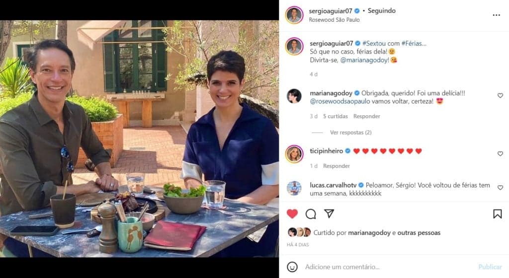 Sergio Aguiar posou com Mariana Godoy e anunciou as férias da jornalista Sergio Aguiar posou com Mariana Godoy e anunciou as férias da jornalista