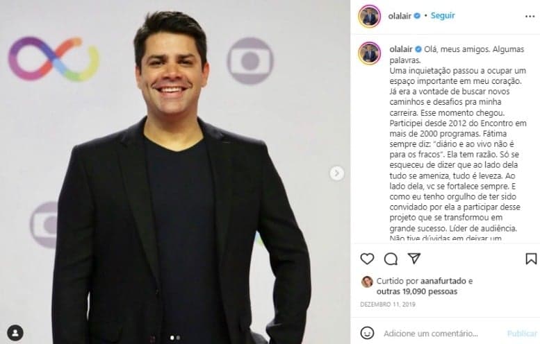 Lair Rennó foi demitido em 2019 da Globo (Foto: Reprodução/Instagram) Lair Rennó foi demitido em 2019 da Globo (Foto: Reprodução/Instagram)